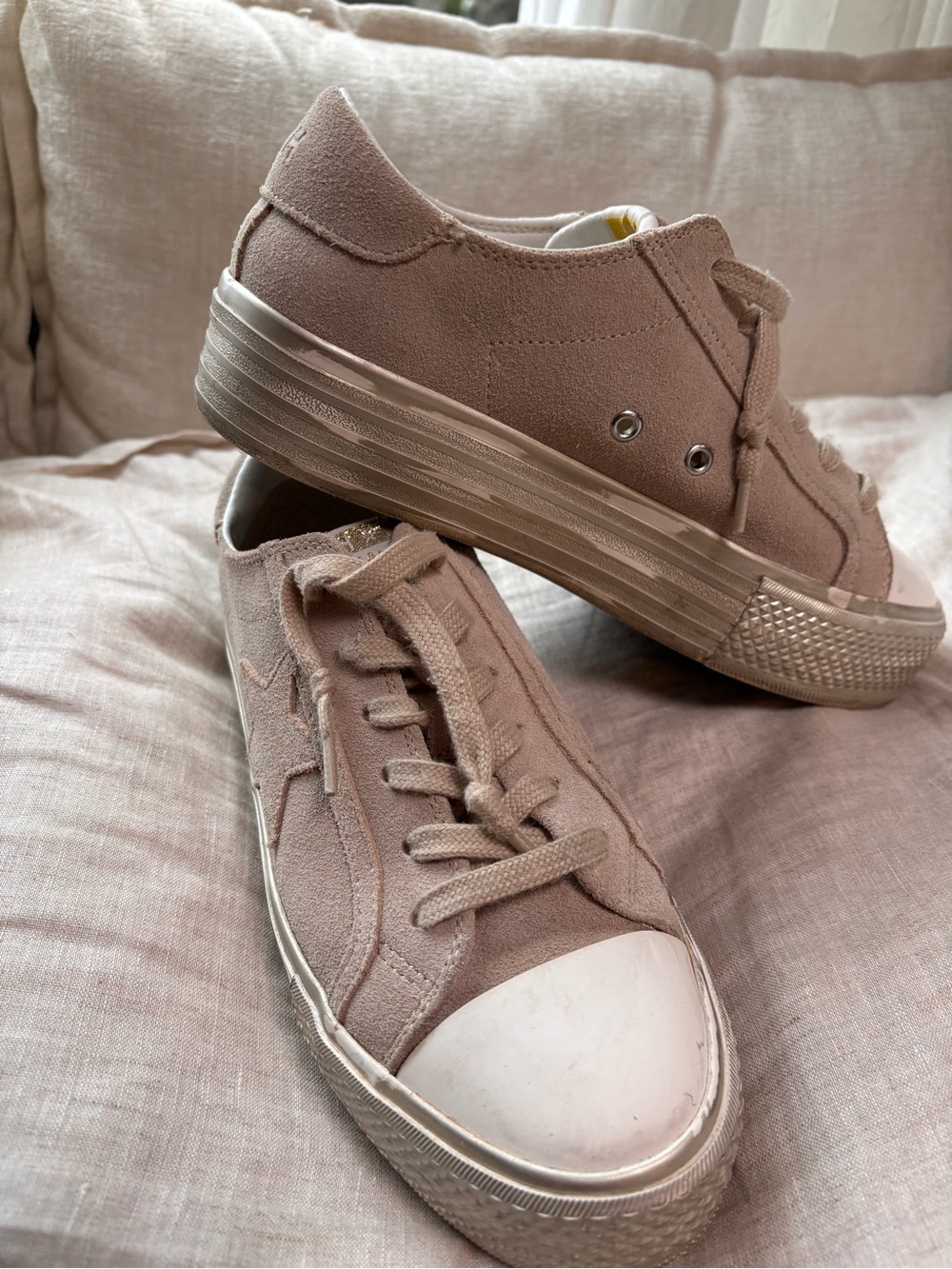 Vintage Havana Amaze Suede Metallic Platform Sneakers in stone
